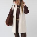 Dzianinowa kamizelka damska PLUS SIZE kremowa 42-46