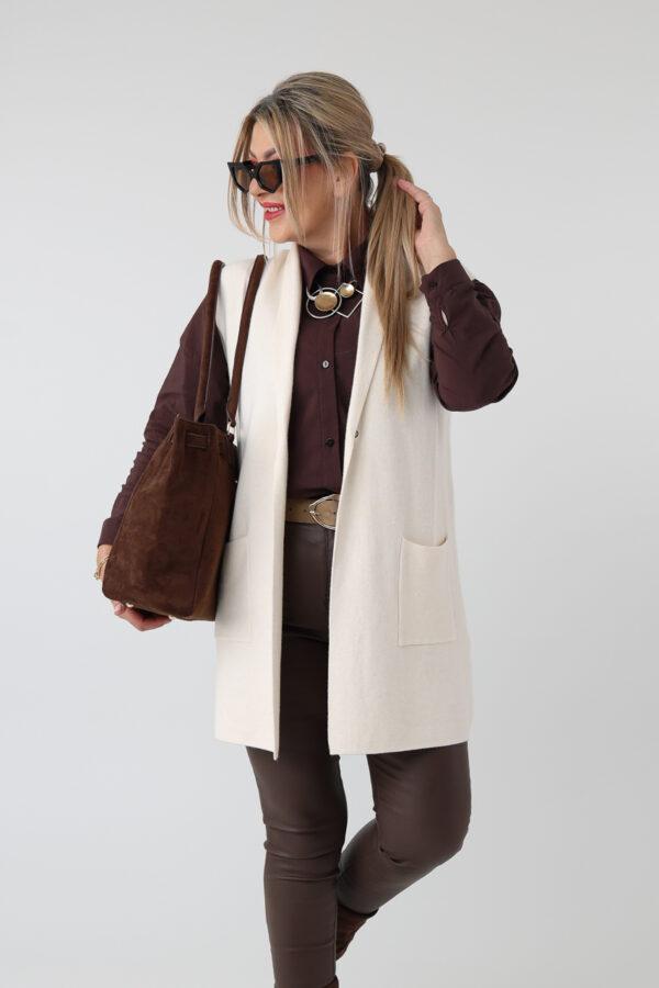 Dzianinowa kamizelka damska PLUS SIZE kremowa 42-46