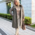 Długa kurtka przejściowa damska PLUS SIZE khaki 44-54