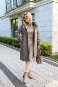 Długa kurtka przejściowa damska PLUS SIZE khaki 44-54