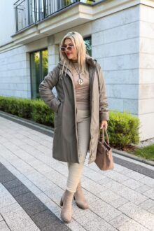 Długa kurtka przejściowa damska PLUS SIZE khaki 44-54