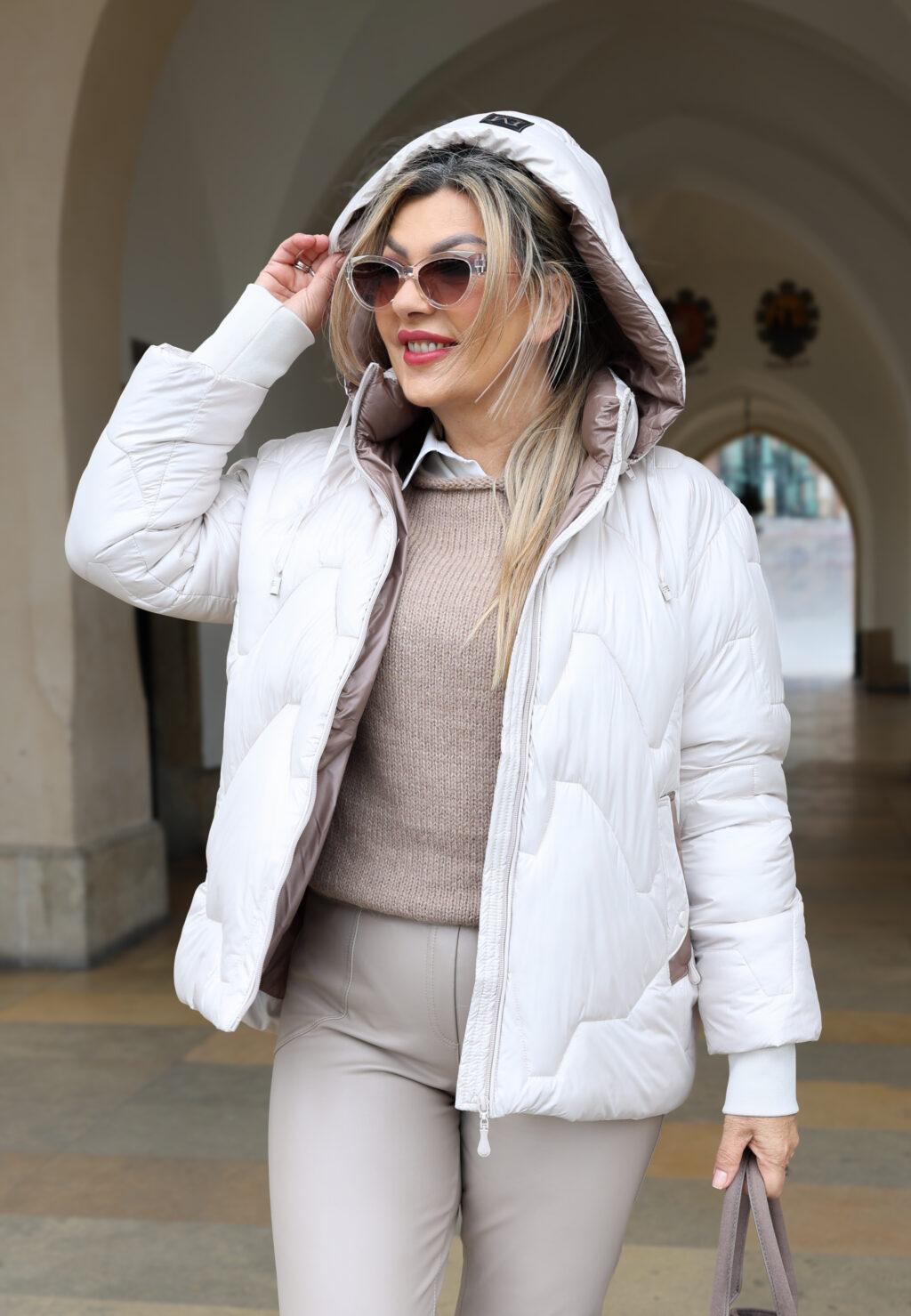 Pikowana kurtka przejściowa plus size kremowa 42-52