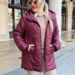 Pikowana kurtka przejściowa za biodra plus size bordowa 42-50