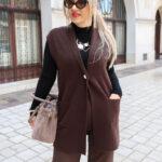 Dzianinowa kamizelka damska PLUS SIZE brązowa 42-46
