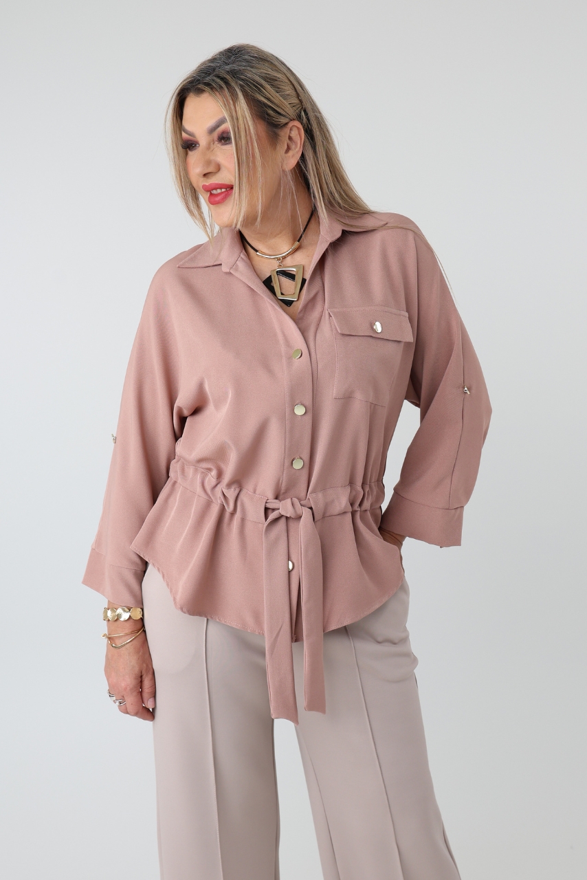 Bluzka koszulowa plus size wiązana w talii