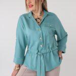 Bluzka koszulowa plus size wiązana w talii