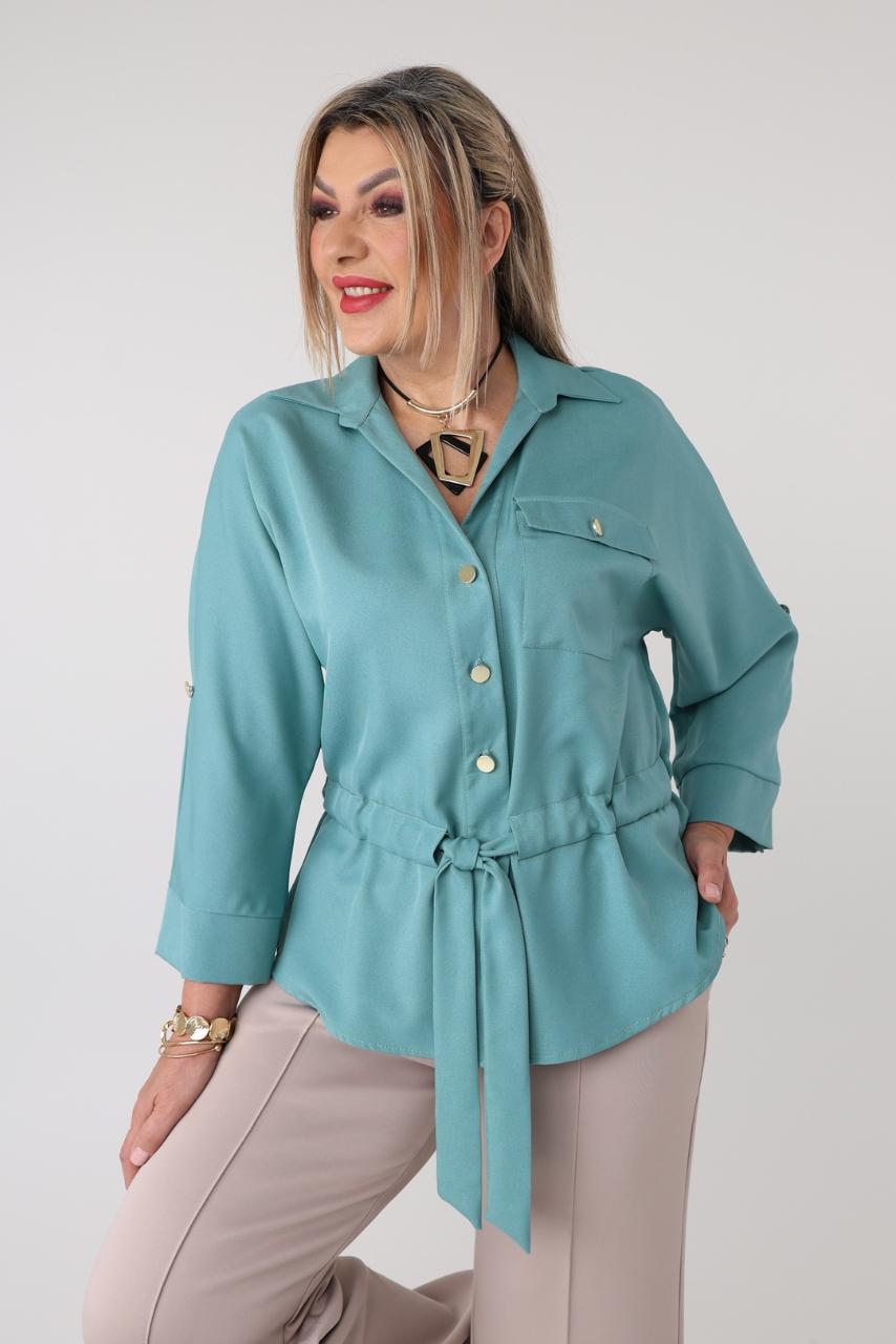 Bluzka koszulowa plus size wiązana w talii