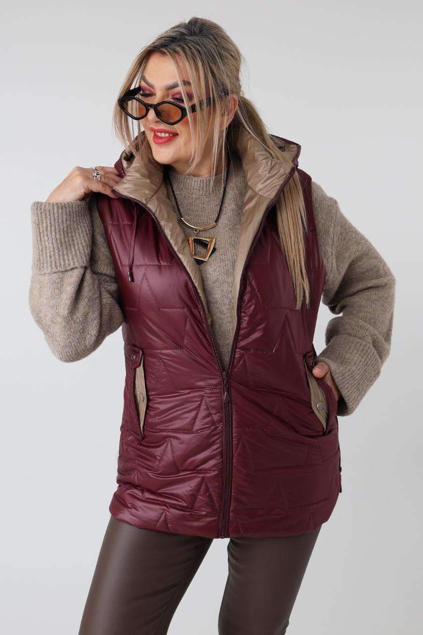 Kamizelka damska plus size z kapturem – pikowany bezrękawnik XXL dla puszystych kobiet