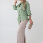 Bluzka koszulowa plus size wiązana w talii oliwkowa 42-50 - galeria - Femimoda