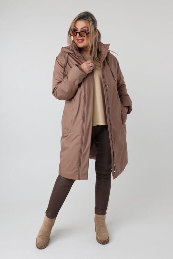 Długa kurtka przejściowa damska PLUS SIZE – parka z kapturem dla puszystych kobiet w dużych rozmiarach