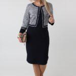 Elegancka sukienka ołówkowa plus size efekt żakietu granatowa 44-56 8841 - galeria - Femimoda