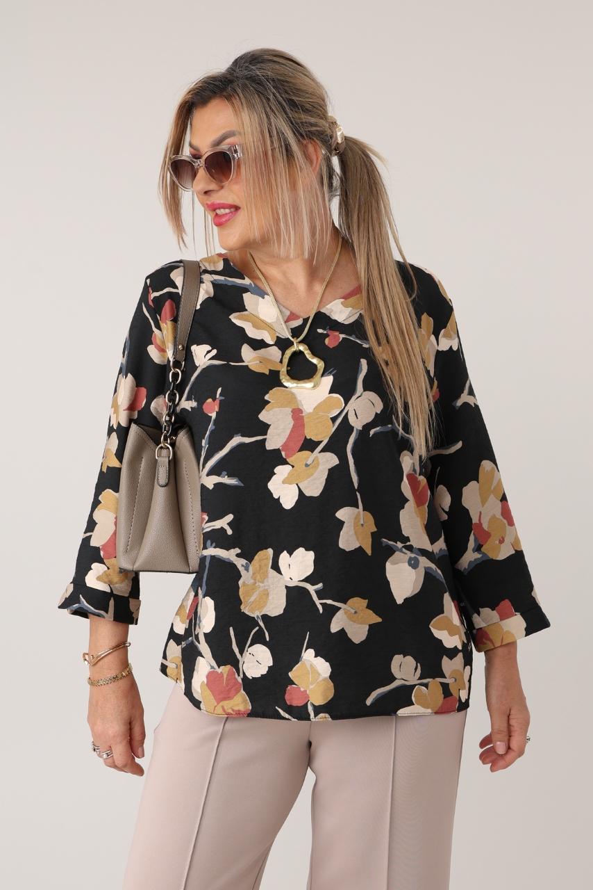 Elegancka bluzka w kwiaty plus size – damska bluzka XXL dla puszystych kobiet w dużych rozmiarach