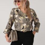 Elegancka bluzka w kwiaty plus size khaki 44-52