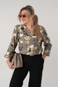 Elegancka bluzka w kwiaty plus size khaki 44-52
