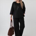 Elegancki komplet damski plus size z bluzką i spodniami – zestaw XXL dla puszystych kobiet
