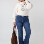 Spodnie jeansowe plus size z rozszerzaną nogawką i wysokim stanem – damskie dżinsy duże rozmiary dla puszystych kobiet