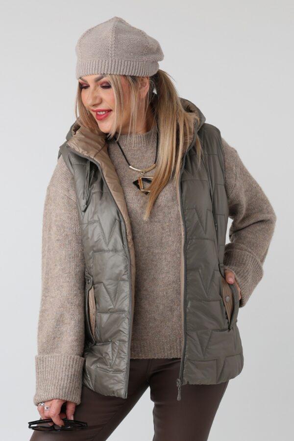 Kamizelka damska plus size z kapturem – pikowany bezrękawnik XXL dla puszystych kobiet