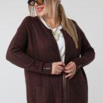 Elegancki rozpinany sweter damski plus size w geometryczny wzór – kardigan XXL dla puszystych kobiet