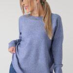 elegancki sweter damski plus size z dżetami na dekolcie – sweter XXL dla puszystych kobiet