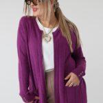 Elegancki rozpinany sweter damski plus size w geometryczny wzór – kardigan XXL dla puszystych kobiet