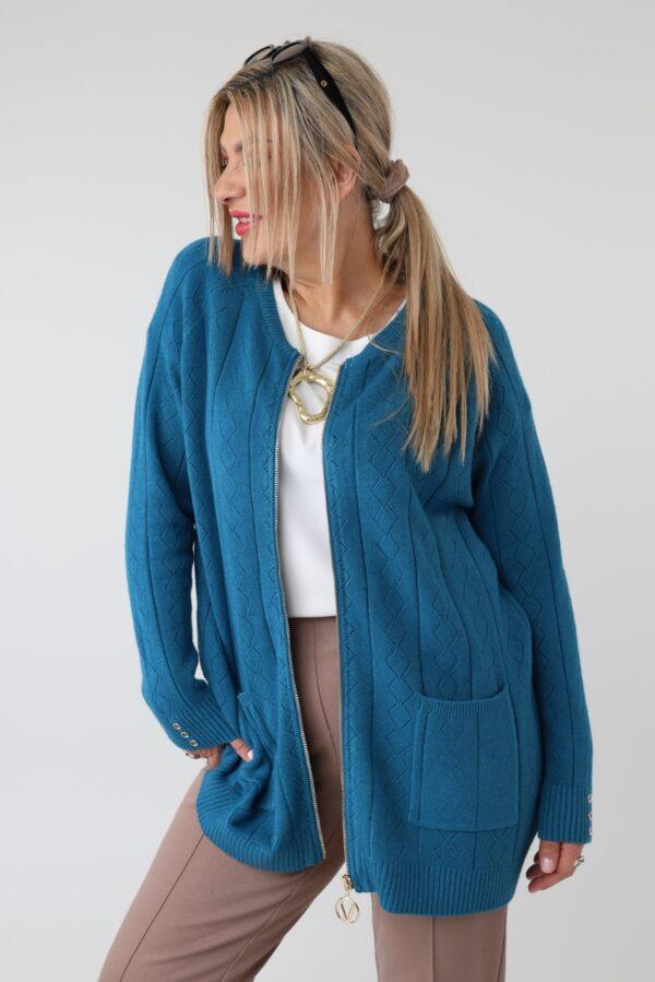Elegancki rozpinany sweter damski plus size w geometryczny wzór – kardigan XXL dla puszystych kobiet