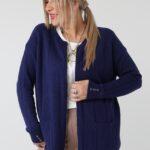 Elegancki rozpinany sweter damski plus size w geometryczny wzór – kardigan XXL dla puszystych kobiet