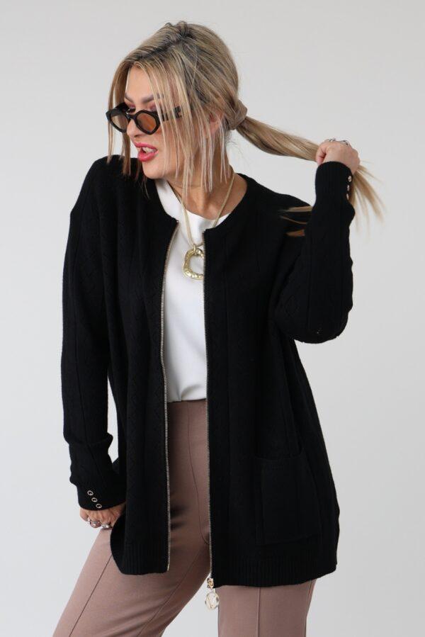 Elegancki rozpinany sweter damski plus size w geometryczny wzór – kardigan XXL dla puszystych kobiet