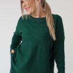 elegancki sweter damski plus size z dżetami na dekolcie – sweter XXL dla puszystych kobiet