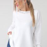 elegancki sweter damski plus size z dżetami na dekolcie – sweter XXL dla puszystych kobiet