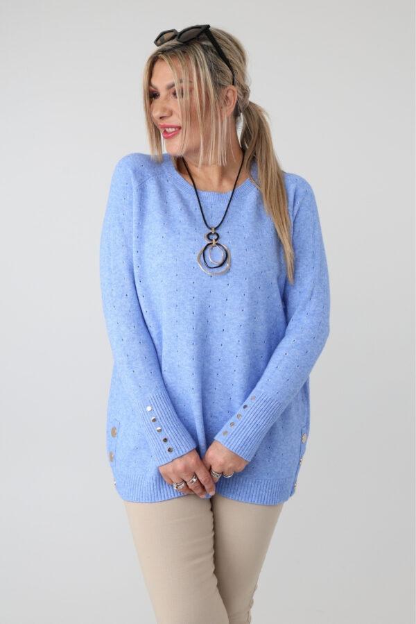 Elegancki ażurowy sweter damski plus size z ozdobnymi guzikami – sweter XXL dla puszystych kobiet