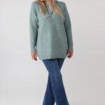 Elegancki sweter damski plus size ażurowy miętowy (4)