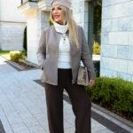 Kurtka damska chanelka plus size beżowa 42-50