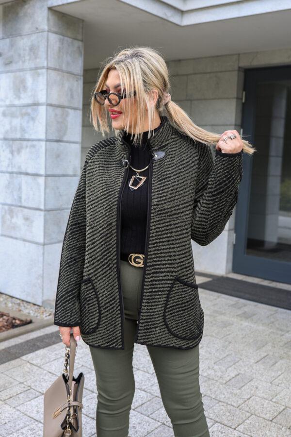Sweter kardigan damski plus size elegancki na zamek zielony 44-50