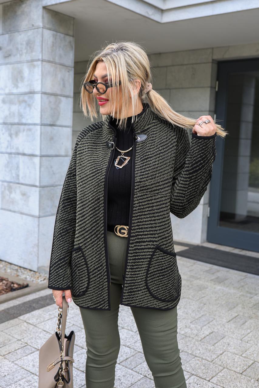 Sweter kardigan damski plus size elegancki na zamek zielony 44-50