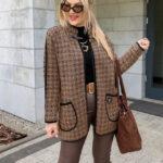 Sweter kardigan damski plus size na zamek brązowy 44-50