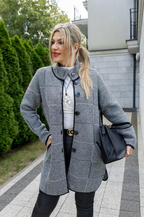 Długi sweter damski kardigan plus size zapinany na guziki szary 42-48