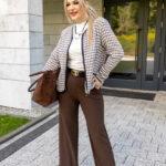 Żakiet dla puszystej w pepitkę biało-beżową 44-54