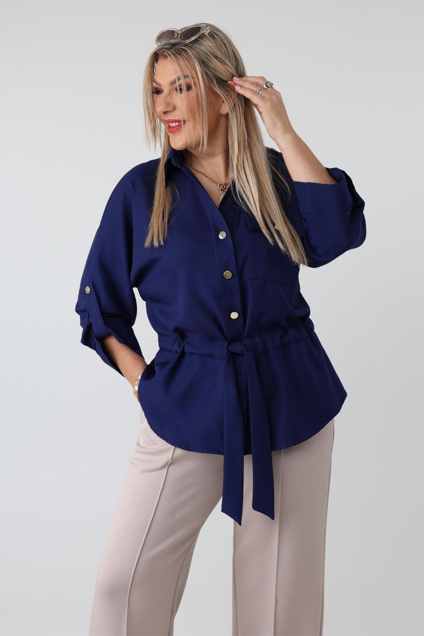 Bluzka koszulowa plus size wiązana w talii