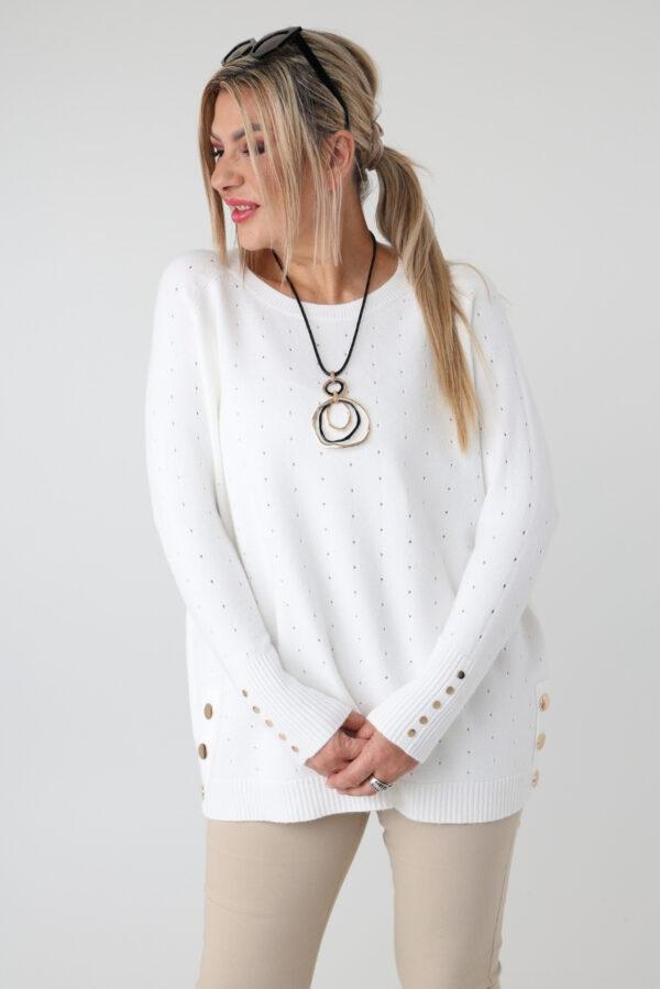 Elegancki ażurowy sweter damski plus size z ozdobnymi guzikami – sweter XXL dla puszystych kobiet