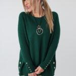 Elegancki ażurowy sweter damski plus size z ozdobnymi guzikami – sweter XXL dla puszystych kobiet
