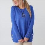 Elegancki ażurowy sweter damski plus size z ozdobnymi guzikami – sweter XXL dla puszystych kobiet