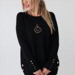 Elegancki ażurowy sweter damski plus size z ozdobnymi guzikami – sweter XXL dla puszystych kobiet