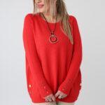 Elegancki ażurowy sweter damski plus size z ozdobnymi guzikami – sweter XXL dla puszystych kobiet