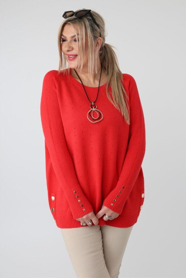 Elegancki ażurowy sweter damski plus size z ozdobnymi guzikami – sweter XXL dla puszystych kobiet