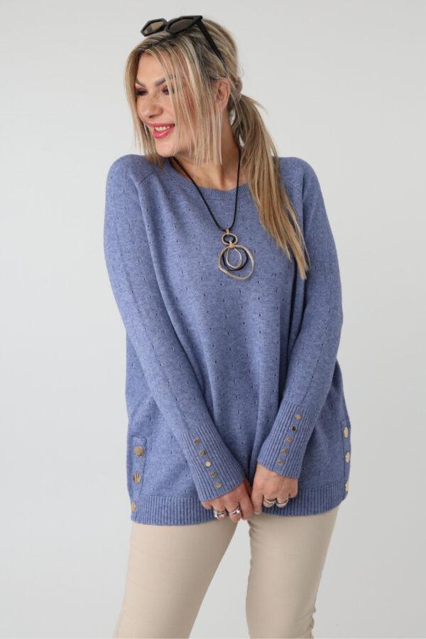 Elegancki ażurowy sweter damski plus size z ozdobnymi guzikami – sweter XXL dla puszystych kobiet