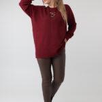 Damski elegancki sweter plus size z ozdobnym przeszyciem – luźny sweter XXL dla puszystych kobiet w dużych rozmiarach