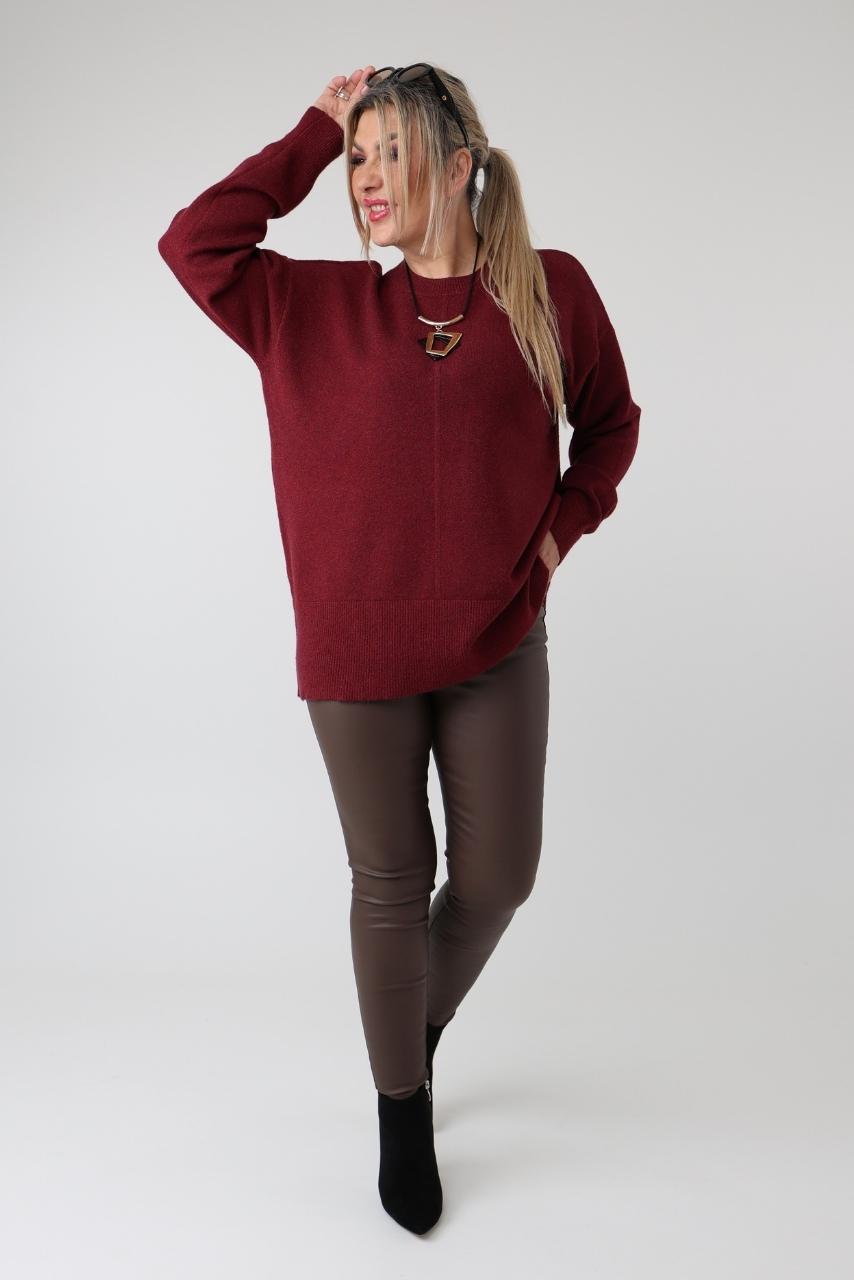 Damski elegancki sweter plus size z ozdobnym przeszyciem – luźny sweter XXL dla puszystych kobiet w dużych rozmiarach