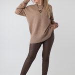 Damski elegancki sweter plus size z ozdobnym przeszyciem – luźny sweter XXL dla puszystych kobiet w dużych rozmiarach