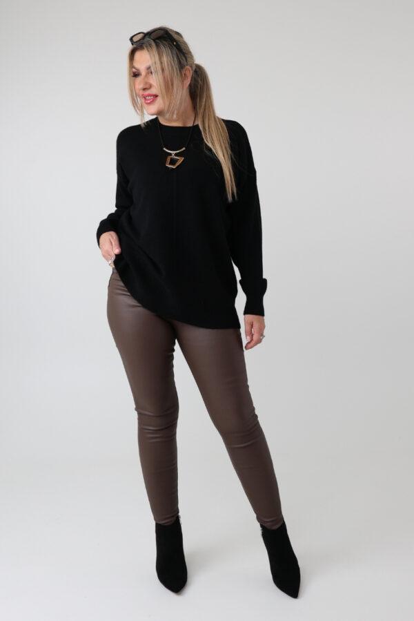Damski elegancki sweter plus size z ozdobnym przeszyciem – luźny sweter XXL dla puszystych kobiet w dużych rozmiarach