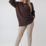 Damski elegancki sweter plus size z ozdobnym przeszyciem – luźny sweter XXL dla puszystych kobiet w dużych rozmiarach